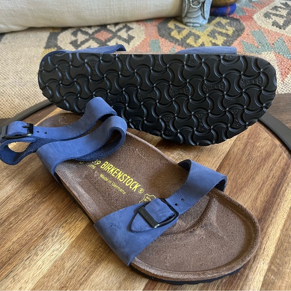 Birkenstock Unisex Blue Leather Double Ankle Strap Comfort Shoes 39 M6 L8 - Picture 1 of 8
